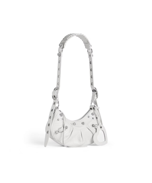 WOMEN'S LE CAGOLE SHOULDER BAG XS WITH RHINESTONES IN WHITE