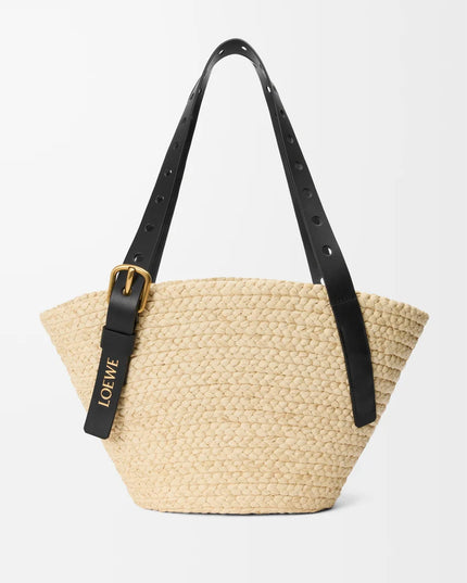 LOEWE Small Punch Hole basket in raffia and calfskin
