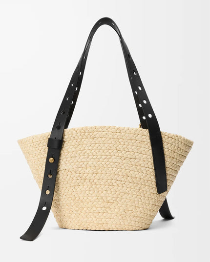 LOEWE Small Punch Hole basket in raffia and calfskin