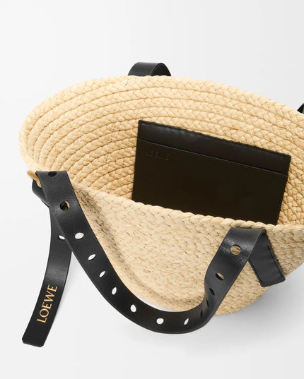 LOEWE Small Punch Hole basket in raffia and calfskin