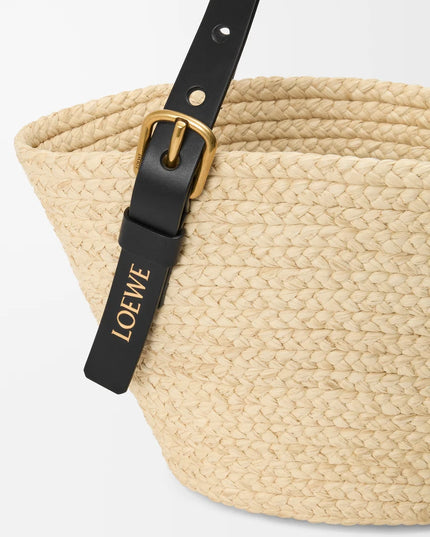 LOEWE Small Punch Hole basket in raffia and calfskin