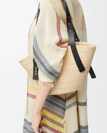 LOEWE Small Punch Hole basket in raffia and calfskin