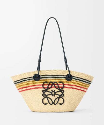 LOEWE Small Anagram basket in iraca palm and calfskin