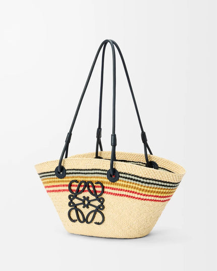 LOEWE Small Anagram basket in iraca palm and calfskin