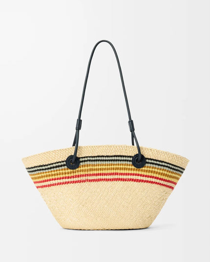 LOEWE Small Anagram basket in iraca palm and calfskin
