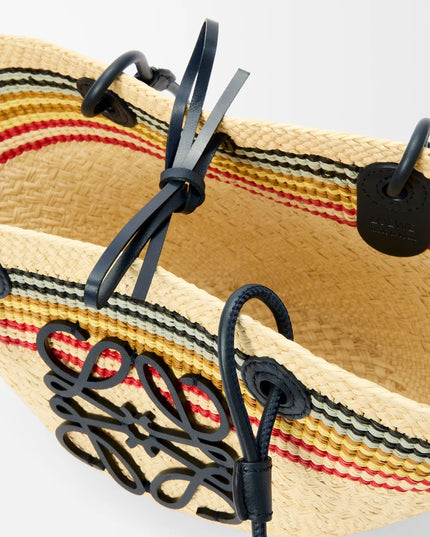 LOEWE Small Anagram basket in iraca palm and calfskin
