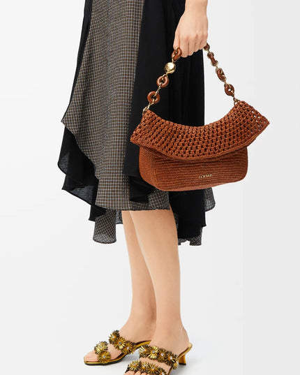 LOEWE Medium Ola bag in raffia and calfskin