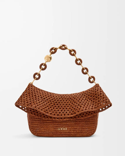 LOEWE Medium Ola bag in raffia and calfskin