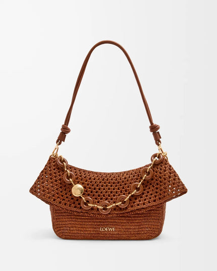 LOEWE Medium Ola bag in raffia and calfskin