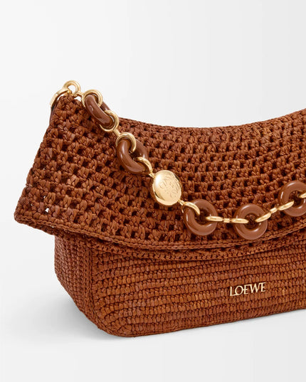 LOEWE Medium Ola bag in raffia and calfskin