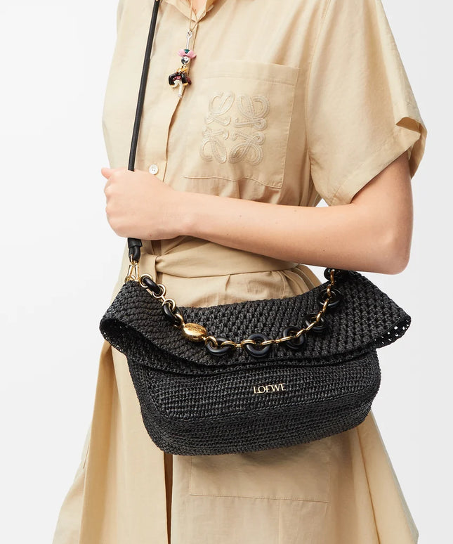 LOEWE Medium Ola bag in raffia and calfskin