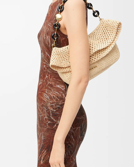 LOEWE Medium Ola bag in raffia and calfskin