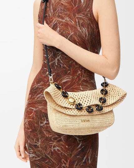 LOEWE Medium Ola bag in raffia and calfskin