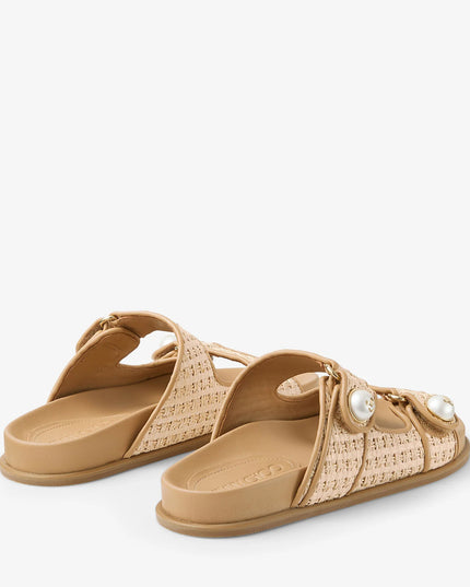 Fayence Sandal Natural/Cappuccino Raffia and Leather Sandals