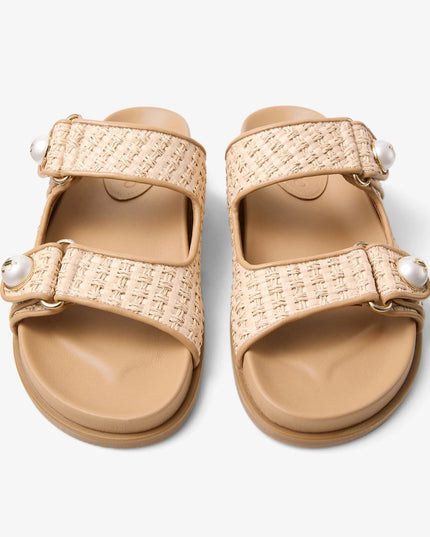 Fayence Sandal Natural/Cappuccino Raffia and Leather Sandals