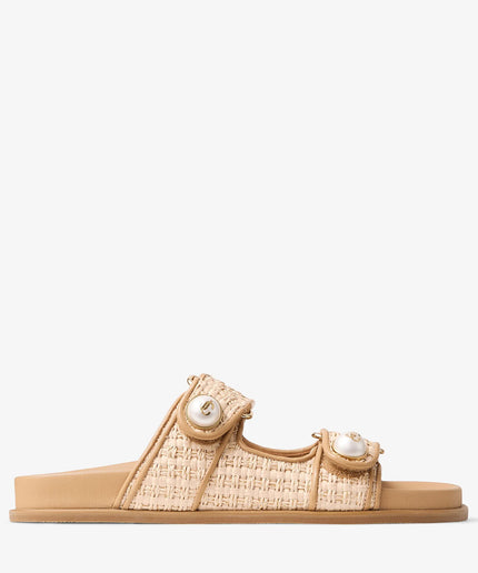 Fayence Sandal Natural/Cappuccino Raffia and Leather Sandals