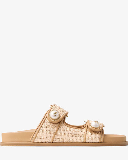 Fayence Sandal Natural/Cappuccino Raffia and Leather Sandals