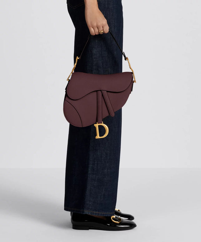 Saddle Bag with Strap Plum Grained Calfskin