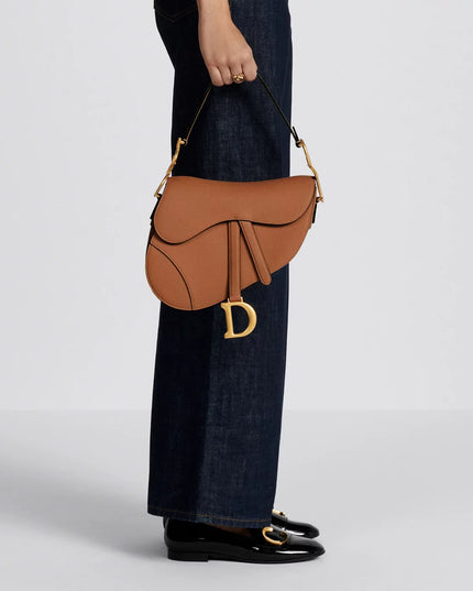 Saddle Bag with Strap Latte Grained Calfskin