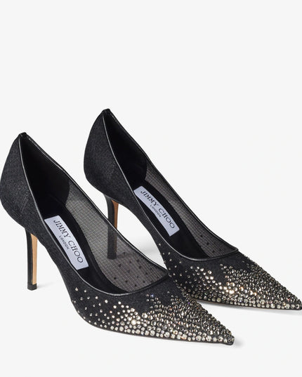 Love 85 Black Mesh Pumps with Dégradé Crystals