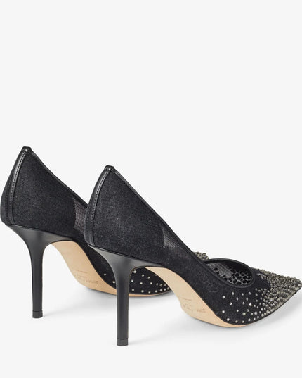Love 85 Black Mesh Pumps with Dégradé Crystals