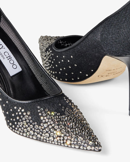Love 85 Black Mesh Pumps with Dégradé Crystals