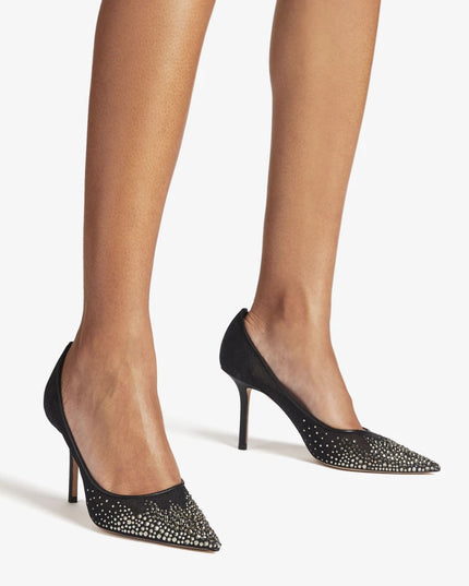 Love 85 Black Mesh Pumps with Dégradé Crystals