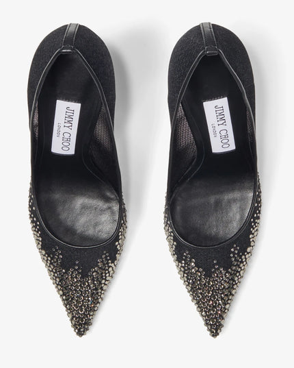 Love 85 Black Mesh Pumps with Dégradé Crystals