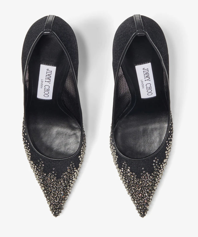 Love 85 Black Mesh Pumps with Dégradé Crystals