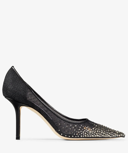 Love 85 Black Mesh Pumps with Dégradé Crystals