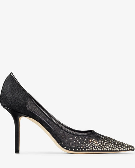 Love 85 Black Mesh Pumps with Dégradé Crystals