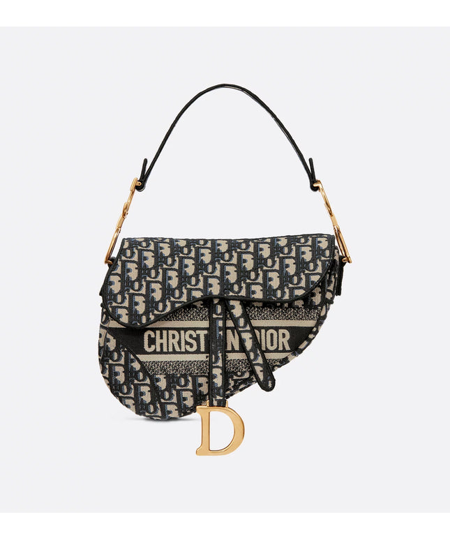 Saddle Bag Blue Dior Oblique Embroidery