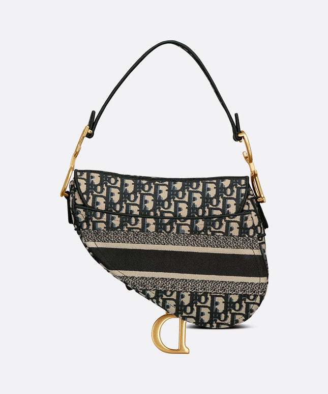 Saddle Bag Blue Dior Oblique Embroidery