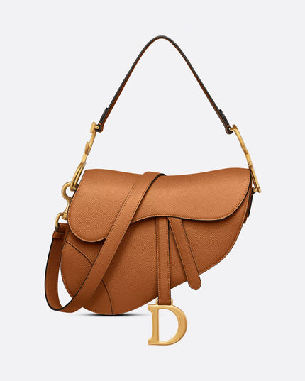 Saddle Bag with Strap Latte Grained Calfskin