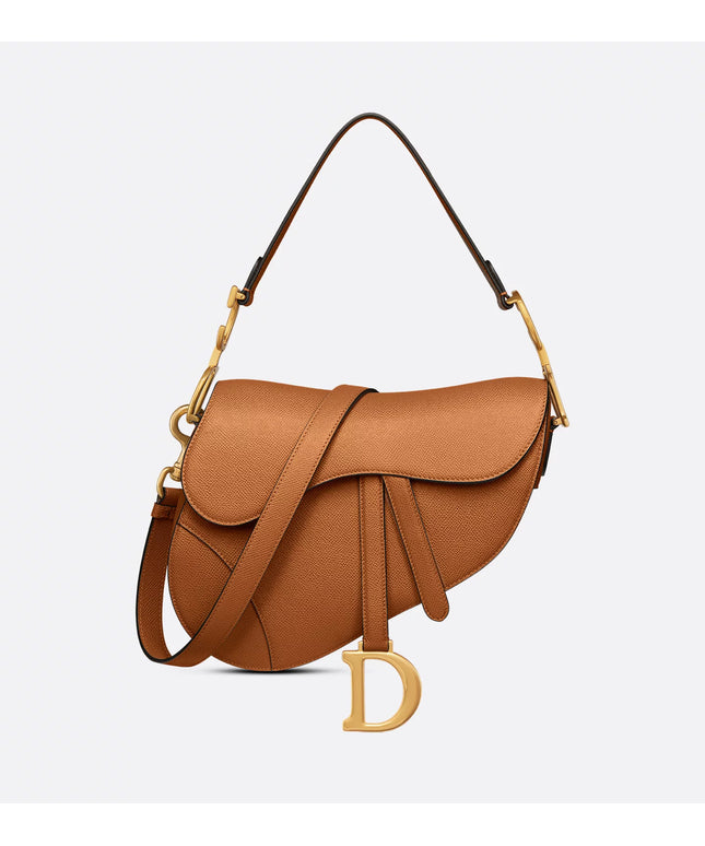 Saddle Bag with Strap Latte Grained Calfskin