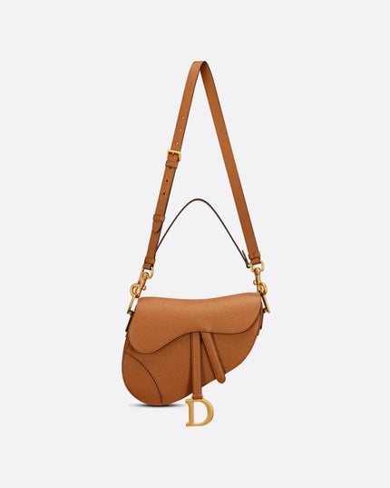 Saddle Bag with Strap Latte Grained Calfskin