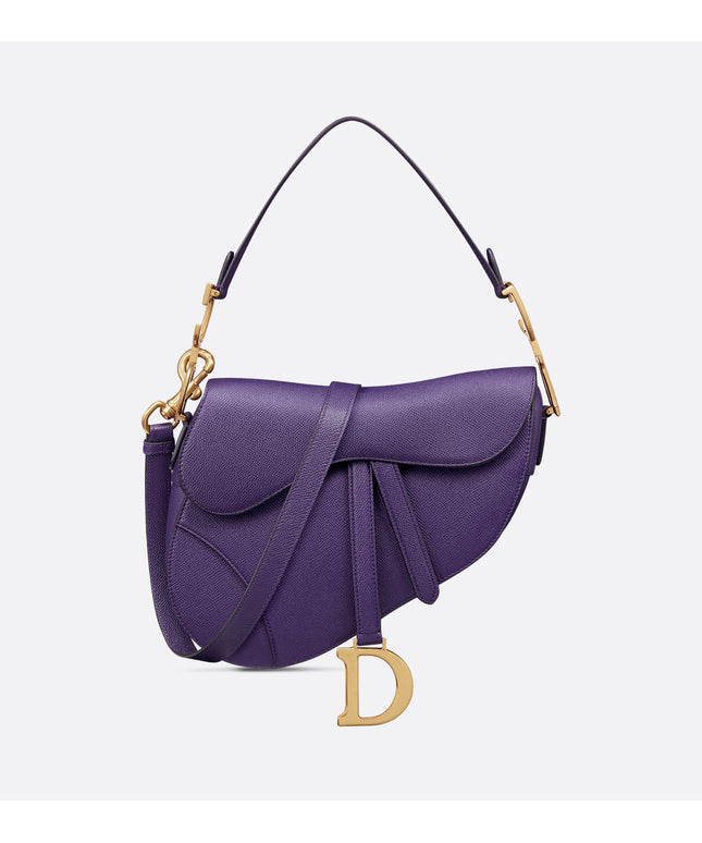 Saddle Bag with Strap Deep Purple Grained Calfskin