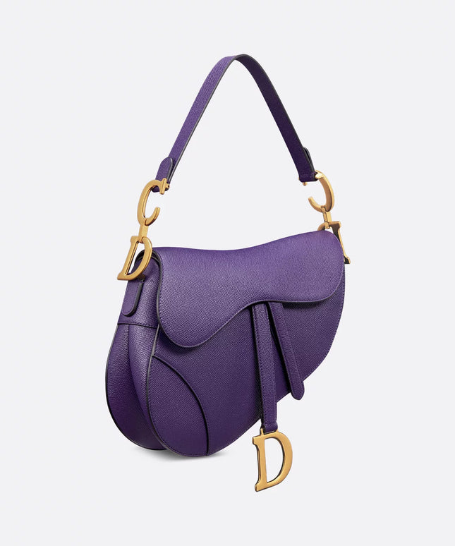 Saddle Bag with Strap Deep Purple Grained Calfskin