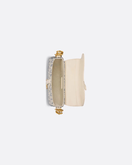 Mini Soft Saddle Bag with Strap Blue Dior Oblique Chambray with Raffia Effect and Light Biscuit Smooth Calfskin