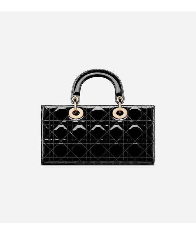 Medium Lady D-Joy Bag Black Patent Cannage Calfskin