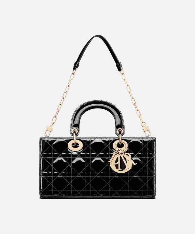 Medium Lady D-Joy Bag Black Patent Cannage Calfskin