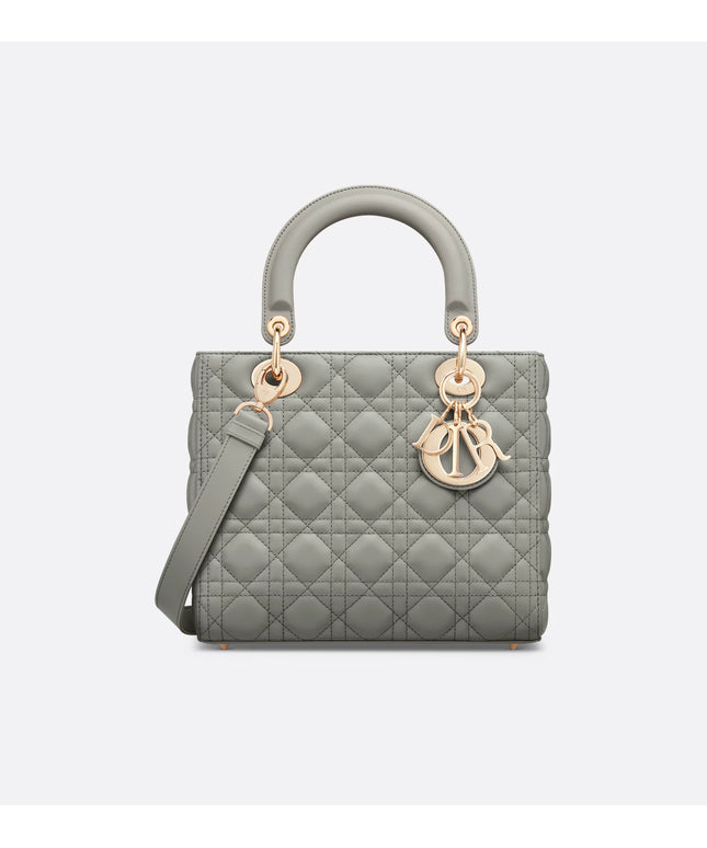 Medium Lady Dior Bag Stone Gray Cannage Lambskin