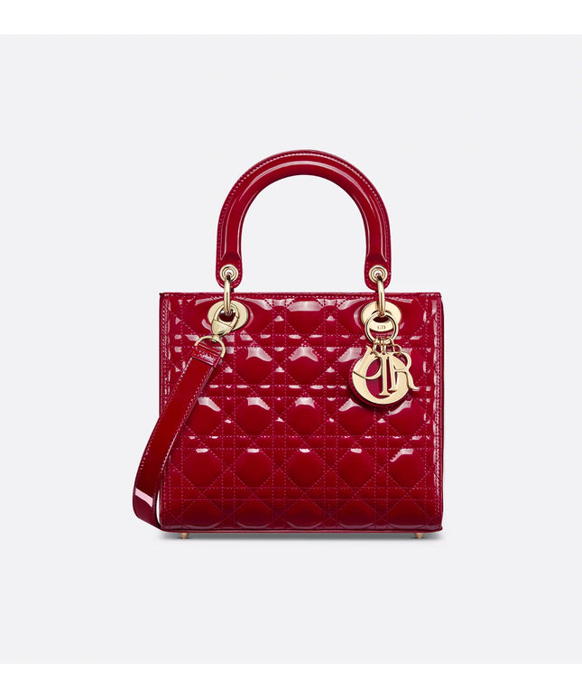 Medium Lady Dior Bag Cherry Red Patent Cannage Calfskin