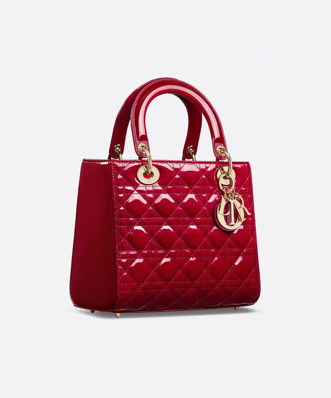 Medium Lady Dior Bag Cherry Red Patent Cannage Calfskin