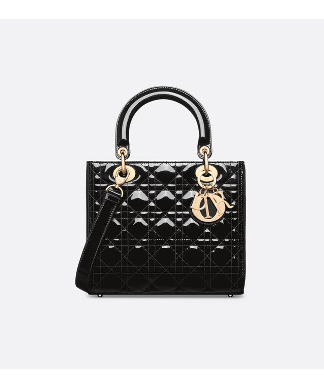 Medium Lady Dior Bag Black Patent Cannage Calfskin