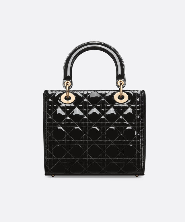 Medium Lady Dior Bag Black Patent Cannage Calfskin