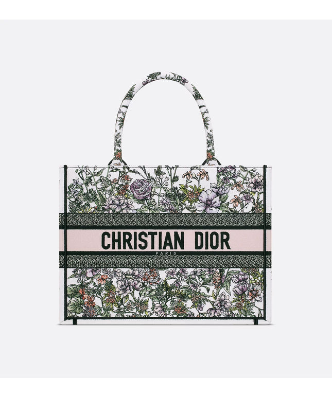 Medium Dior Book Tote White Multicolor D-Floral Embroidery (36 x 27.5 x 16.5 cm)