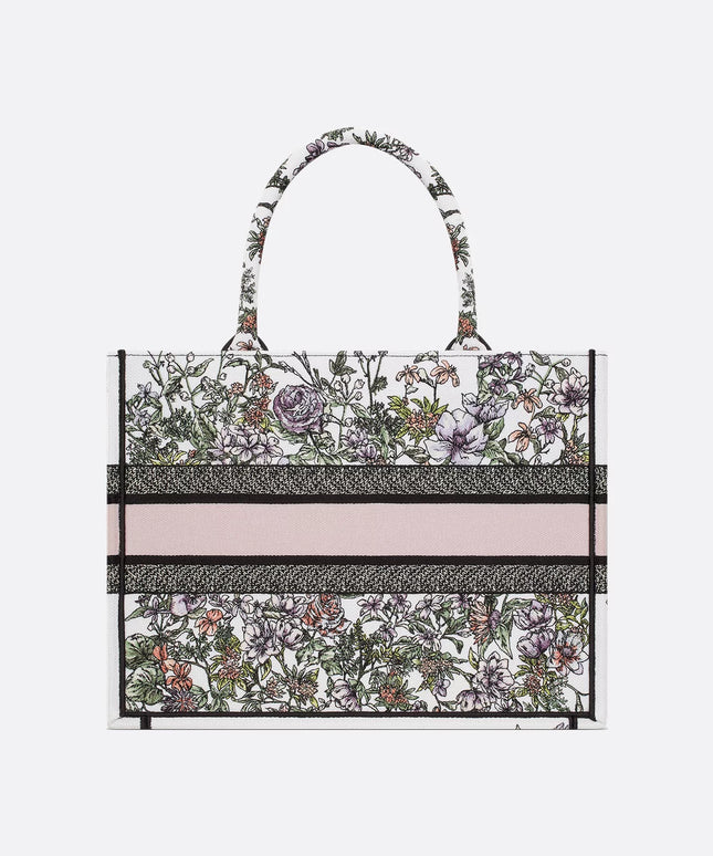 Medium Dior Book Tote White Multicolor D-Floral Embroidery (36 x 27.5 x 16.5 cm)