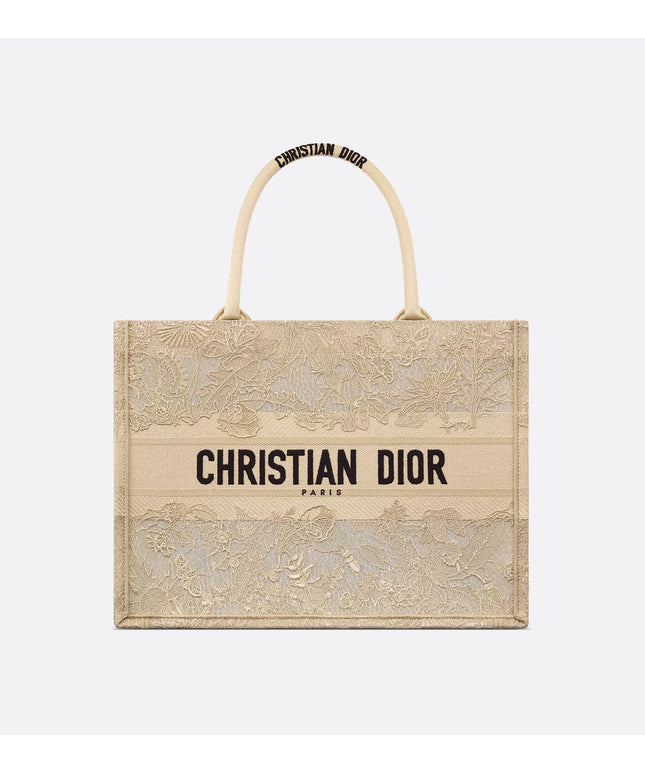 Dior Or Medium Dior Book Tote Dior Chardons Macramé Embroidery in Gold-Tone Metallic Thread (36 x 27.5 x 16.5 cm)