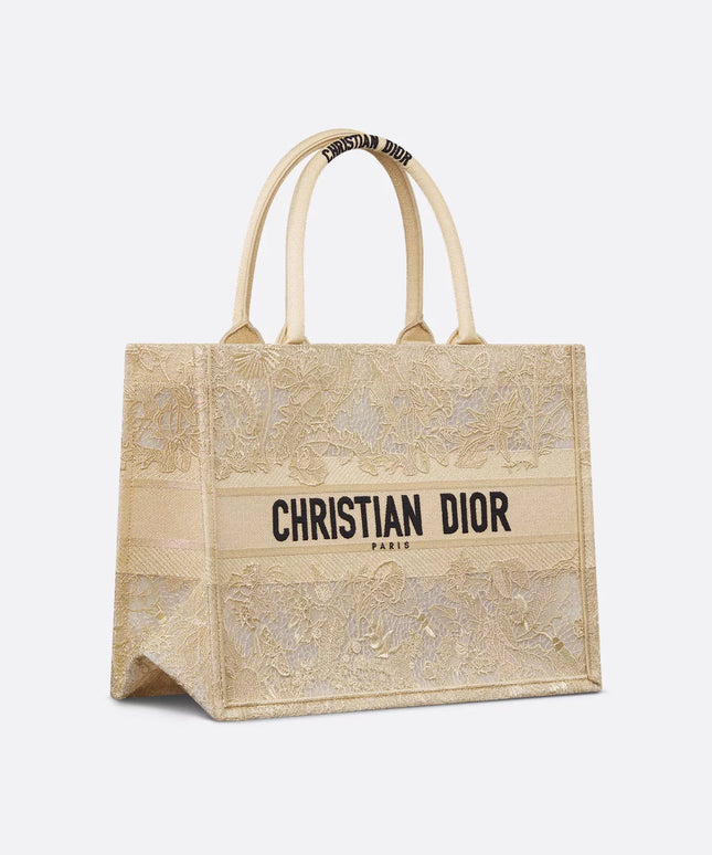 Dior Or Medium Dior Book Tote Dior Chardons Macramé Embroidery in Gold-Tone Metallic Thread (36 x 27.5 x 16.5 cm)